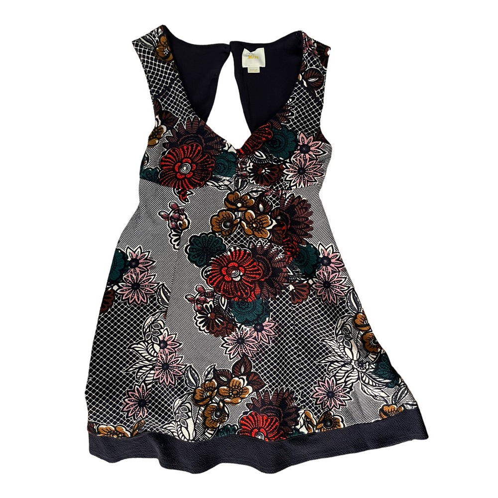 Anthropologie Maeve Floral Lattice Cut Out Back Fit Flare Mini Dress Multi Color - Picture 4 of 4